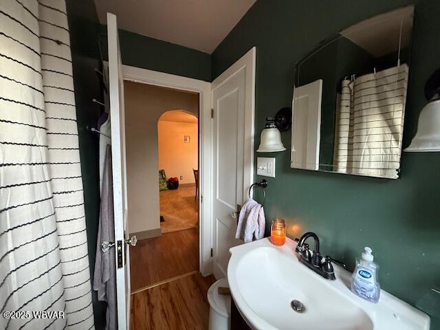 bathroom featuring sink and hardwood / wood-style floors