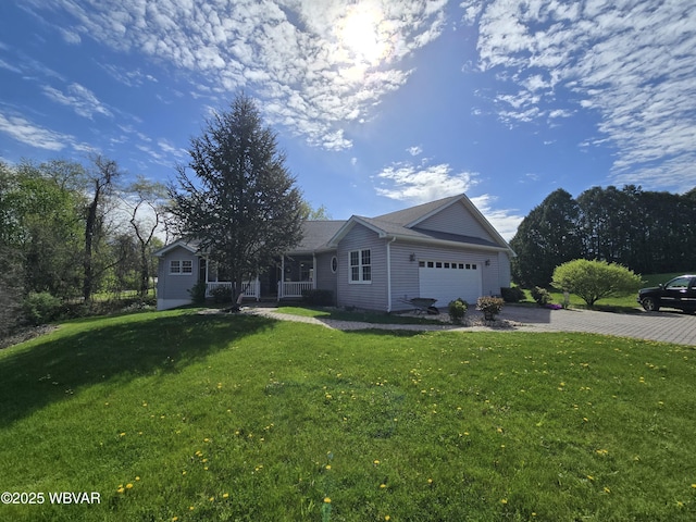 32 Chestnut Ct, Jersey Shore, PA 17740 - single story home featuring a garage, covered porch, a front lawn, and aphalt driveway