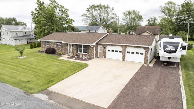 15 Hillview Ave, Williamsport, PA 17701 - ranch-style house with an attached garage, driveway, a front lawn, and a shingled roof
