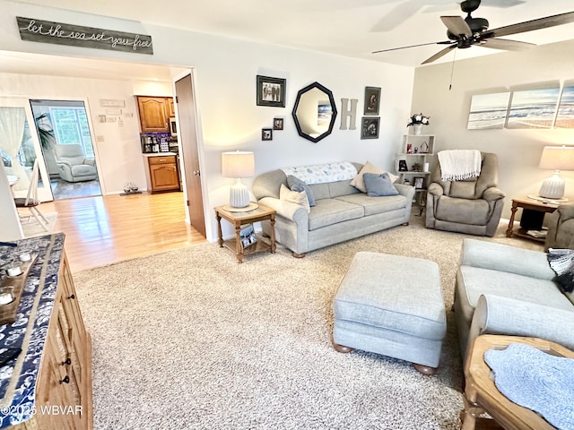 15 Hillview Ave, Williamsport, PA 17701 - living room featuring a ceiling fan, light wood finished floors, and baseboards