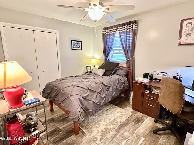 15 Hillview Ave, Williamsport, PA 17701 - bedroom with light wood finished floors, a closet, and a ceiling fan