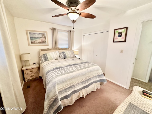 15 Hillview Ave, Williamsport, PA 17701 - bedroom with carpet flooring, a closet, baseboards, and ceiling fan
