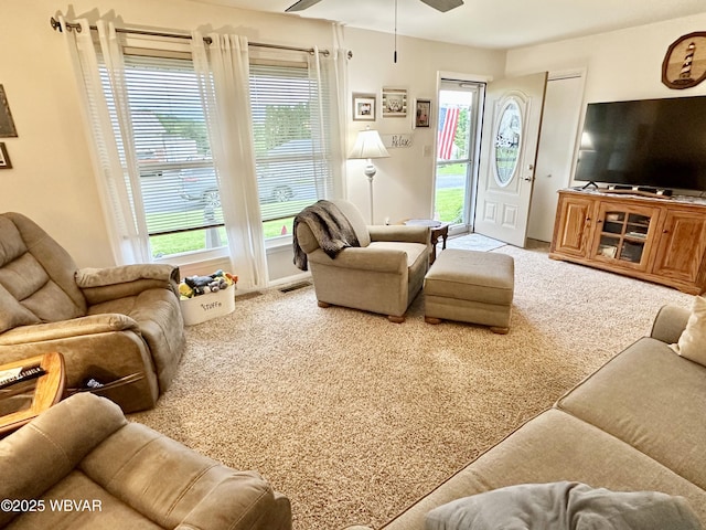 15 Hillview Ave, Williamsport, PA 17701 - living room with carpet flooring, healthy amount of natural light, and ceiling fan