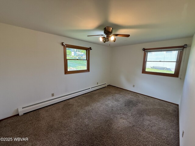 309 W Keller St, Lock Haven, PA 17745 - empty room featuring baseboard heating, healthy amount of natural light, carpet flooring, and a ceiling fan