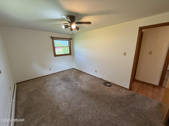 309 W Keller St, Lock Haven, PA 17745 - empty room featuring a baseboard radiator, a ceiling fan, and carpet flooring