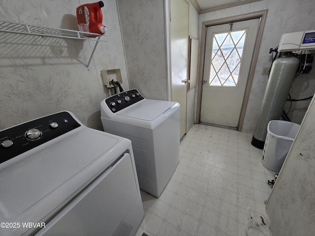 1592 Cement Hollow Rd, Jersey Shore, PA 17740 - washroom featuring light floors, washer and clothes dryer, crown molding, and laundry area