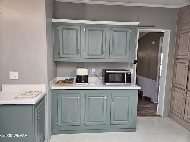 1592 Cement Hollow Rd, Jersey Shore, PA 17740 - kitchen featuring gray cabinets, stainless steel microwave, light floors, and light countertops