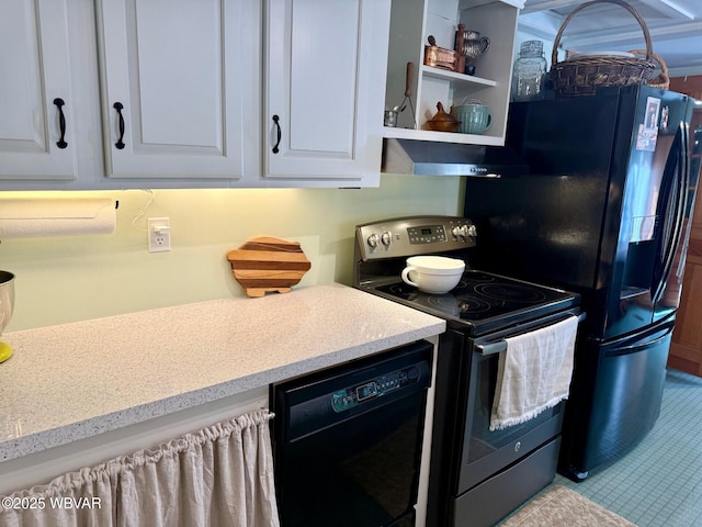 61 W Houston Ave, Montgomery, PA 17752 - kitchen featuring electric stove, dishwasher, white cabinetry, tile patterned floors, and ventilation hood