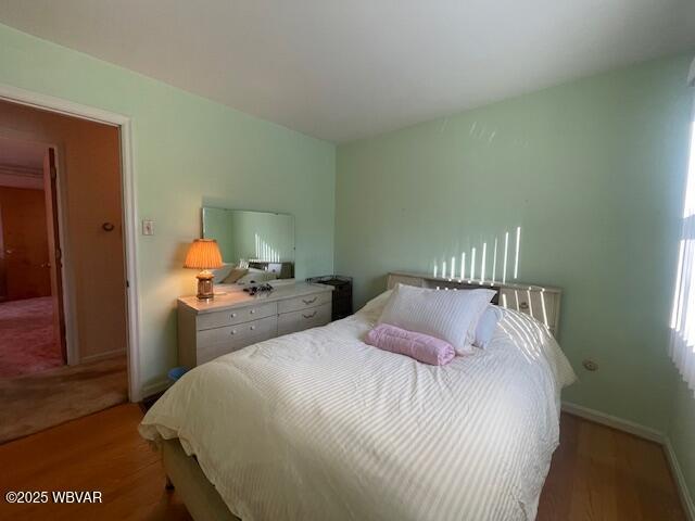 bedroom with hardwood / wood-style flooring