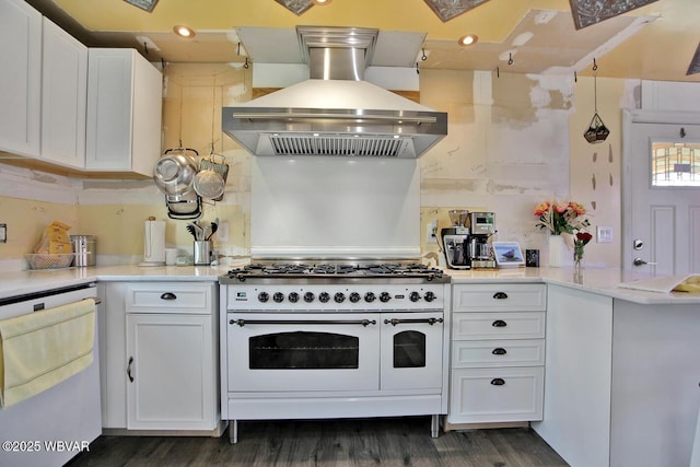 2177 N Williamson Rd, Covington, PA 16917 - kitchen with double oven range, wall chimney exhaust hood, dishwasher, and white cabinets