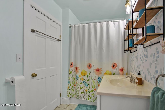 2177 N Williamson Rd, Covington, PA 16917 - bathroom featuring vanity, tile patterned flooring, and curtained shower