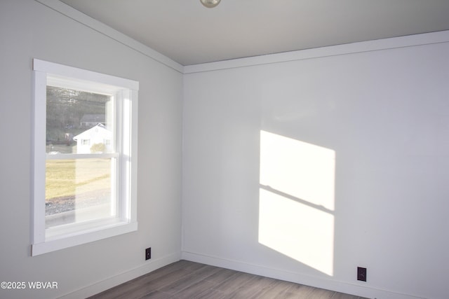 spare room featuring hardwood / wood-style floors and ornamental molding