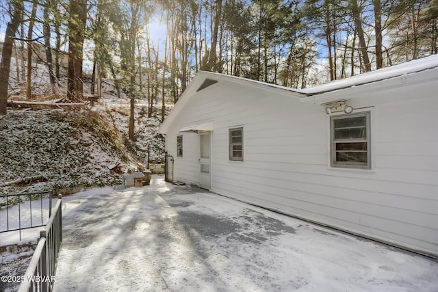 view of snow covered exterior