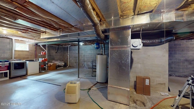 2180 Stopper Dr, Montoursville, PA 17754 - basement featuring water heater, washing machine and clothes dryer, and heating unit