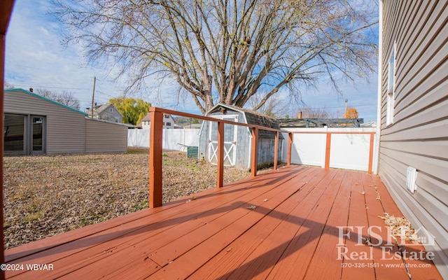 wooden terrace with a storage unit