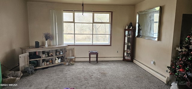 miscellaneous room featuring plenty of natural light, carpet floors, and a baseboard heating unit