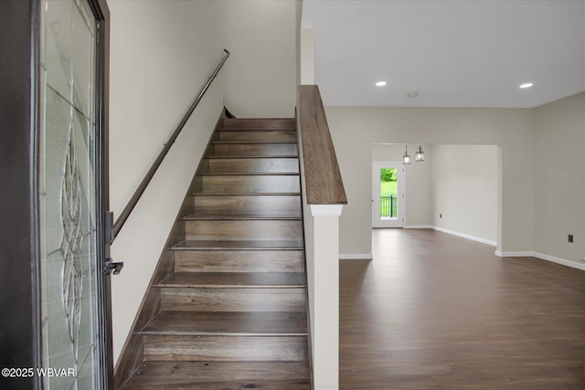 1777 Felmey Rd, Winfield, PA 17889 - stairway featuring wood finished floors, baseboards, and recessed lighting