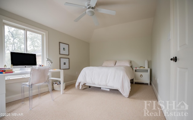 335 Chirlton Pt, Montoursville, PA 17754 - carpeted bedroom featuring baseboards, lofted ceiling, and ceiling fan