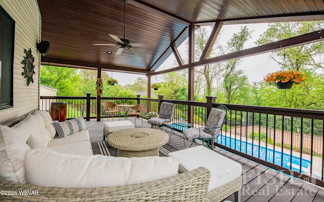 335 Chirlton Pt, Montoursville, PA 17754 - view of patio / terrace with an outdoor hangout area, a deck, and a ceiling fan