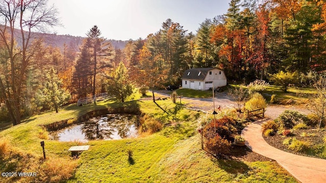 view of yard featuring a wooded view