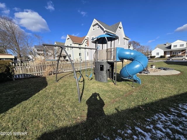 view of jungle gym with a yard