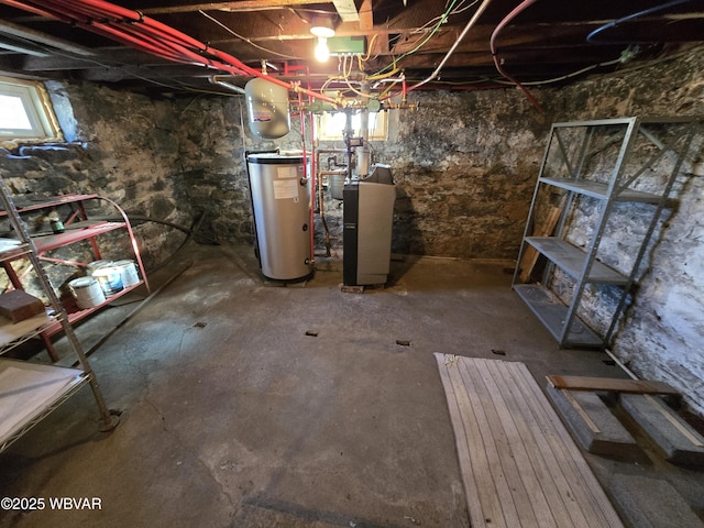 basement featuring water heater