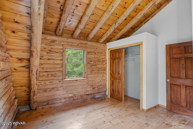 175 Hemlock Ln, Millville, PA 17846 - unfurnished bedroom featuring wooden ceiling, light wood-type flooring, a closet, and baseboards