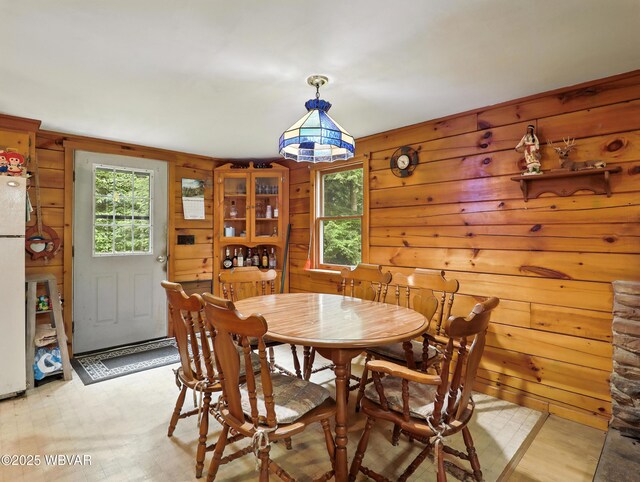 72 Carl Rd, Dushore, PA 18614 - dining area with plenty of natural light, wooden walls, and light flooring