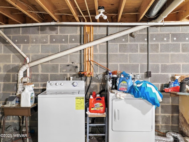 72 Carl Rd, Dushore, PA 18614 - laundry room with concrete block wall and washer and clothes dryer
