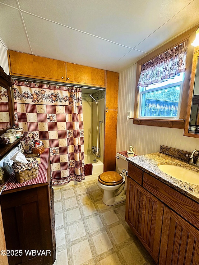 2155 Slacks Run Rd, Trout Run, PA 17771 - full bathroom featuring tile patterned floors, vanity, toilet, and shower / tub combo with curtain