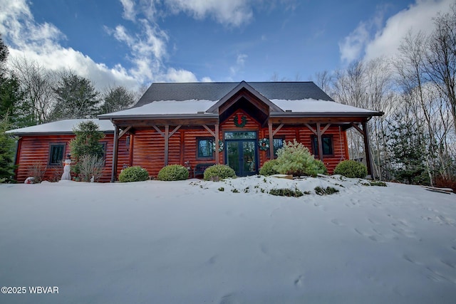 view of log home