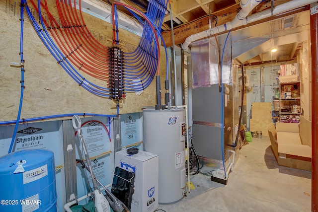 utility room with heating unit and water heater