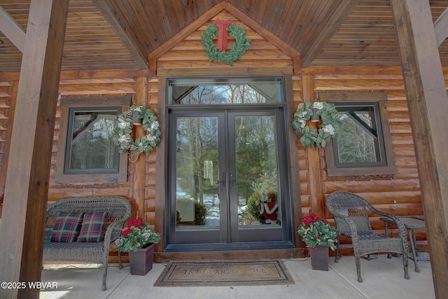 doorway to property featuring french doors