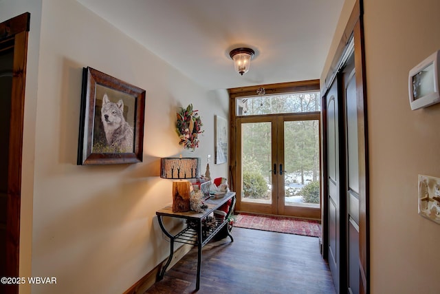 doorway featuring french doors and dark hardwood / wood-style floors