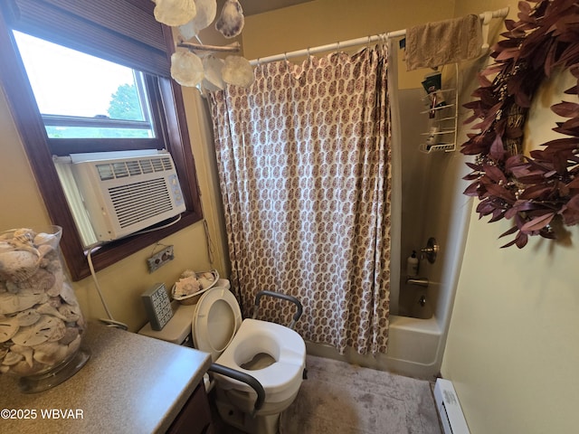 131 Walnut Ln, Jersey Shore, PA 17740 - full bath with vanity, shower / bath combo with shower curtain, and a baseboard radiator