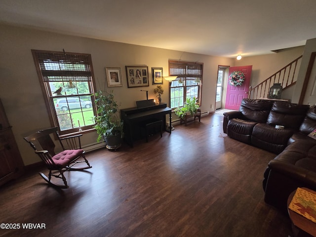 131 Walnut Ln, Jersey Shore, PA 17740 - living room with wood finished floors, plenty of natural light, and stairs