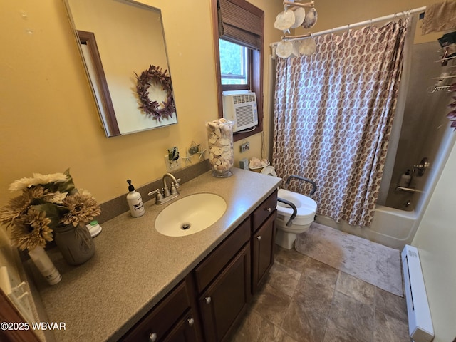 131 Walnut Ln, Jersey Shore, PA 17740 - bathroom featuring vanity, baseboard heating, and shower / bath combination with curtain
