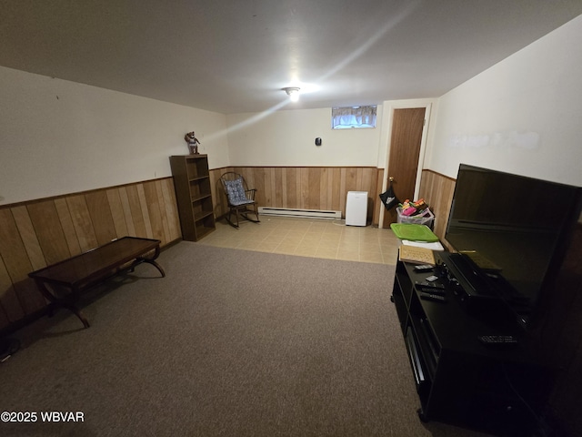 131 Walnut Ln, Jersey Shore, PA 17740 - office with a baseboard heating unit, wood walls, and wainscoting