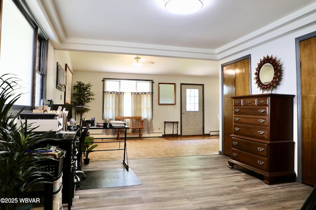 3630 Linn St, Cogan Station, PA 17728 - office with a ceiling fan, wood finished floors, and a baseboard radiator