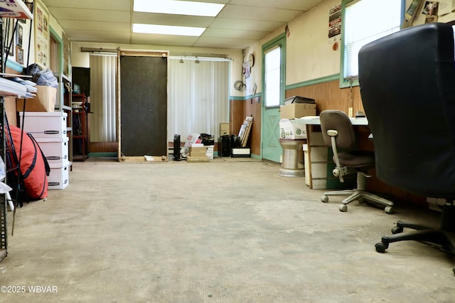 3630 Linn St, Cogan Station, PA 17728 - office area with concrete flooring, wainscoting, and a drop ceiling
