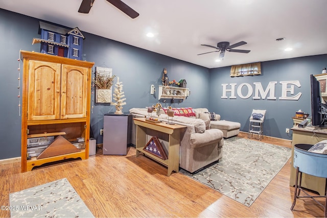 196 Shawnee Dr, Muncy, PA 17756 - bedroom with light wood-style floors, recessed lighting, baseboards, and ceiling fan