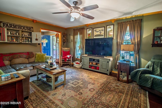 196 Shawnee Dr, Muncy, PA 17756 - living area with ceiling fan, healthy amount of natural light, and crown molding