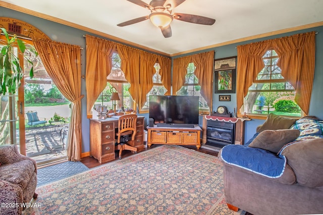 196 Shawnee Dr, Muncy, PA 17756 - living area featuring plenty of natural light, crown molding, a ceiling fan, and wood finished floors
