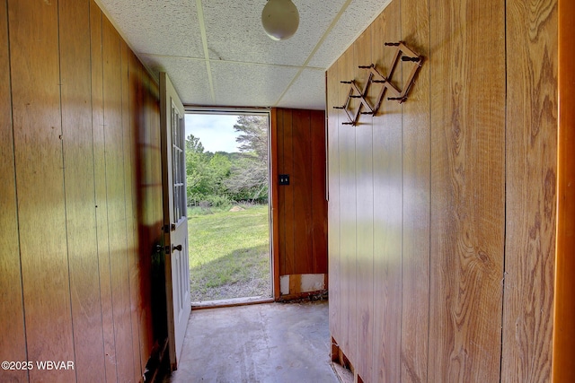 443 Derr Hill Rd, Lock Haven, PA 17745 - doorway to outside featuring wooden walls and concrete flooring