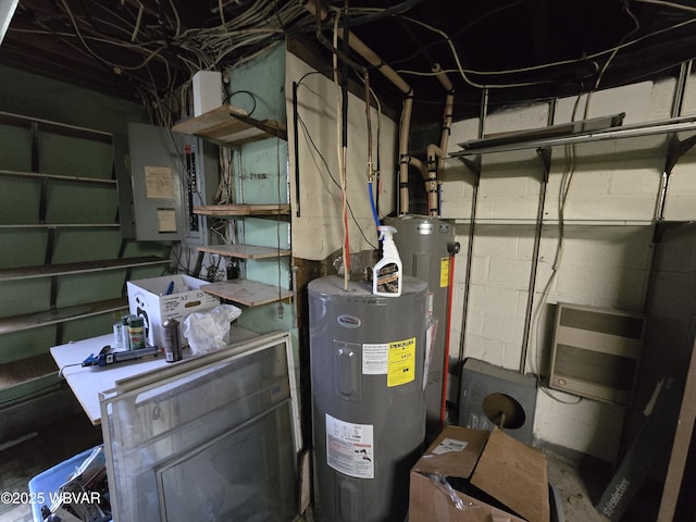 utilities featuring water heater and electric panel