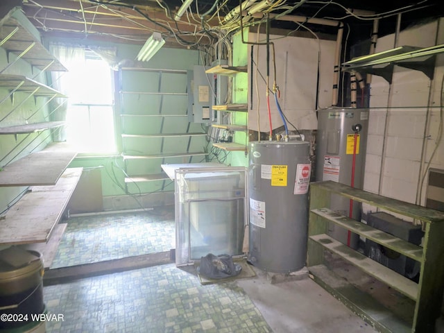 utility room featuring electric panel and electric water heater