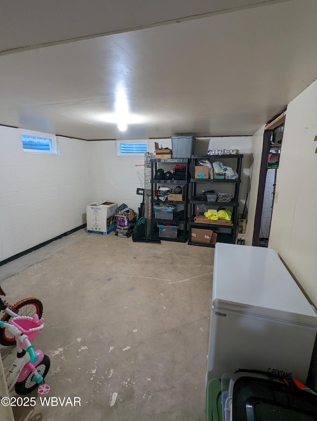 basement featuring concrete block wall