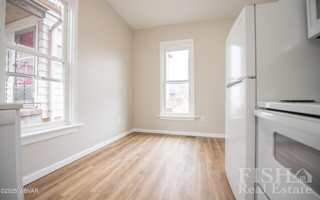 interior space featuring a healthy amount of sunlight, light wood finished floors, and baseboards