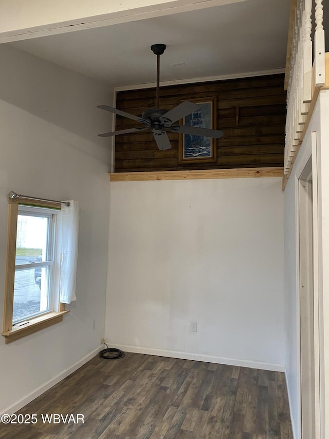 123 Broad St, Watsontown, PA 17777 - unfurnished dining area with ceiling fan and dark wood finished floors
