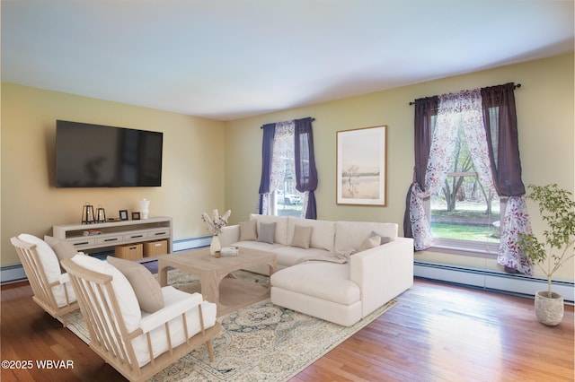 living area with wood finished floors and a healthy amount of sunlight